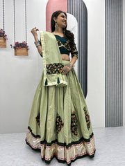 Awesome Pista Cotton Ribbon Work Lehenga Choli