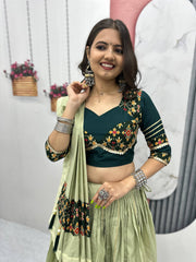 Awesome Pista Cotton Ribbon Work Lehenga Choli