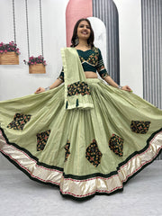 Awesome Pista Cotton Ribbon Work Lehenga Choli