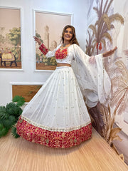 Fancy White Georgette Embroidery Lehenga Choli