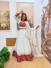 Fancy White Georgette Embroidery Lehenga Choli