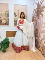Fancy White Georgette Embroidery Lehenga Choli