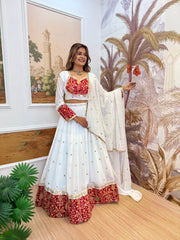 Fancy White Georgette Embroidery Lehenga Choli