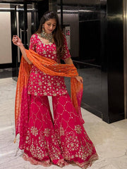 Ravishing Red Georgette Sequence Work Sharara Suit