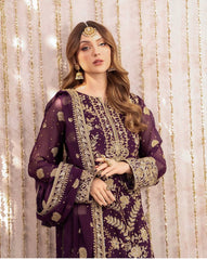Glorious Purple Fox Georgette Sequence Work Palazzo Suit
