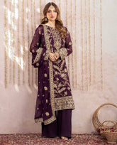 Glorious Purple Fox Georgette Sequence Work Palazzo Suit
