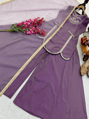 Stylish Lavender Roman Simar Silk Sequence Embroidery Sharara Suit