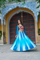 Trendy Sky Blue Chinon Embroidered Lehenga Choli