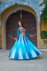 Trendy Sky Blue Chinon Embroidered Lehenga Choli