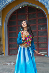 Trendy Sky Blue Chinon Embroidered Lehenga Choli