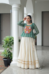 Navratri Collection Green Cotton Kutchi Gamthi Work Lehenga Choli