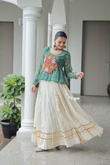 Navratri Collection Green Cotton Kutchi Gamthi Work Lehenga Choli