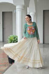 Navratri Collection Green Cotton Kutchi Gamthi Work Lehenga Choli