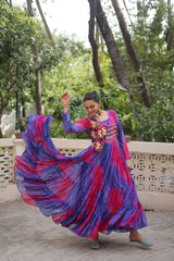 Ravishing Red Georgette Kutchi Work Gown