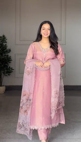 Lovely Pink Sequence Work Straight Salwar Suit