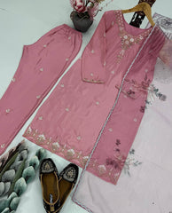 Lovely Pink Sequence Work Straight Salwar Suit