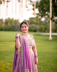 Lovely Purple Georgette Thread Work Lehenga Choli