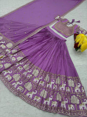 Lovely Purple Georgette Thread Work Lehenga Choli