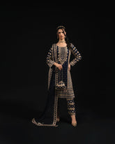 Trendy Blue Georgette Thread Work Palazzo Suit