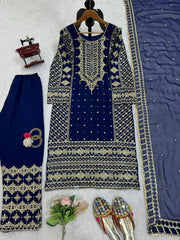 Trendy Blue Georgette Thread Work Palazzo Suit