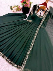Stylish Green Georgette Embroidery Work Gown