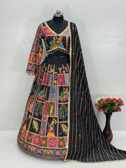 Lovely Black Georgette Digital Print Lehenga Choli