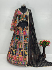 Lovely Black Georgette Digital Print Lehenga Choli