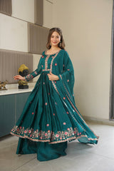 Pretty Green Silk Embroidery Work Top With Palazzo