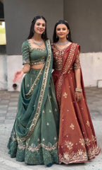 Fancy Brown Chinon Embroidery Work Lehenga Choli