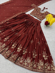 Fancy Brown Chinon Embroidery Work Lehenga Choli