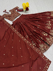 Fancy Brown Chinon Embroidery Work Lehenga Choli