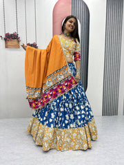 Yellow Cotton Gamthi Work Lehenga Choli For Navratri