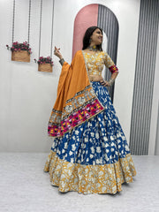 Yellow Cotton Gamthi Work Lehenga Choli For Navratri
