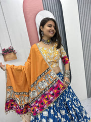 Yellow Cotton Gamthi Work Lehenga Choli For Navratri