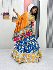 Yellow Cotton Gamthi Work Lehenga Choli For Navratri