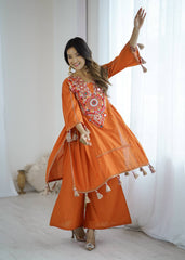 Amazing Orange Khadi Cotton Work Co-ord Set