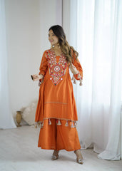 Amazing Orange Khadi Cotton Work Co-ord Set