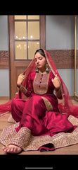 Trendy Red Silk With Sequence Work Sharara Suit