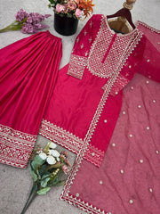Trendy Red Silk With Sequence Work Sharara Suit