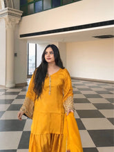 Exclusive Orange Satin Silk Embroidery Palazzo Suit