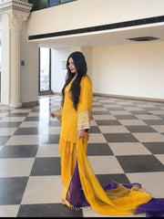 Exclusive Orange Satin Silk Embroidery Palazzo Suit