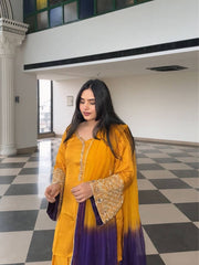 Exclusive Orange Satin Silk Embroidery Palazzo Suit