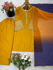 Exclusive Orange Satin Silk Embroidery Palazzo Suit