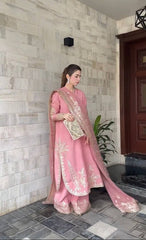 Stylish Light Pink Georgette Embroidery Palazzo Suit