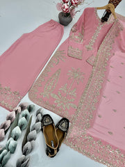 Stylish Light Pink Georgette Embroidery Palazzo Suit