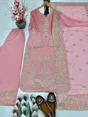 Stylish Light Pink Georgette Embroidery Palazzo Suit