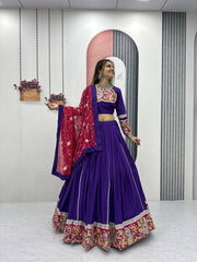 Dandiya Special Purple Cotton Embroidery Work Lehenga Choli