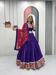 Dandiya Special Purple Cotton Embroidery Work Lehenga Choli