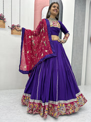 Dandiya Special Purple Cotton Embroidery Work Lehenga Choli
