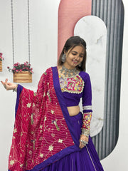 Dandiya Special Purple Cotton Embroidery Work Lehenga Choli